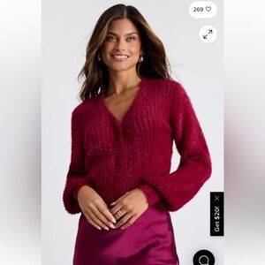 Lulu's Deep Red V-Neck Cardigan Sweater